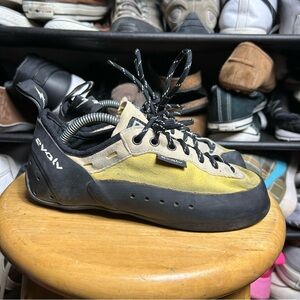 Evolv yellow black rock climbing shoes